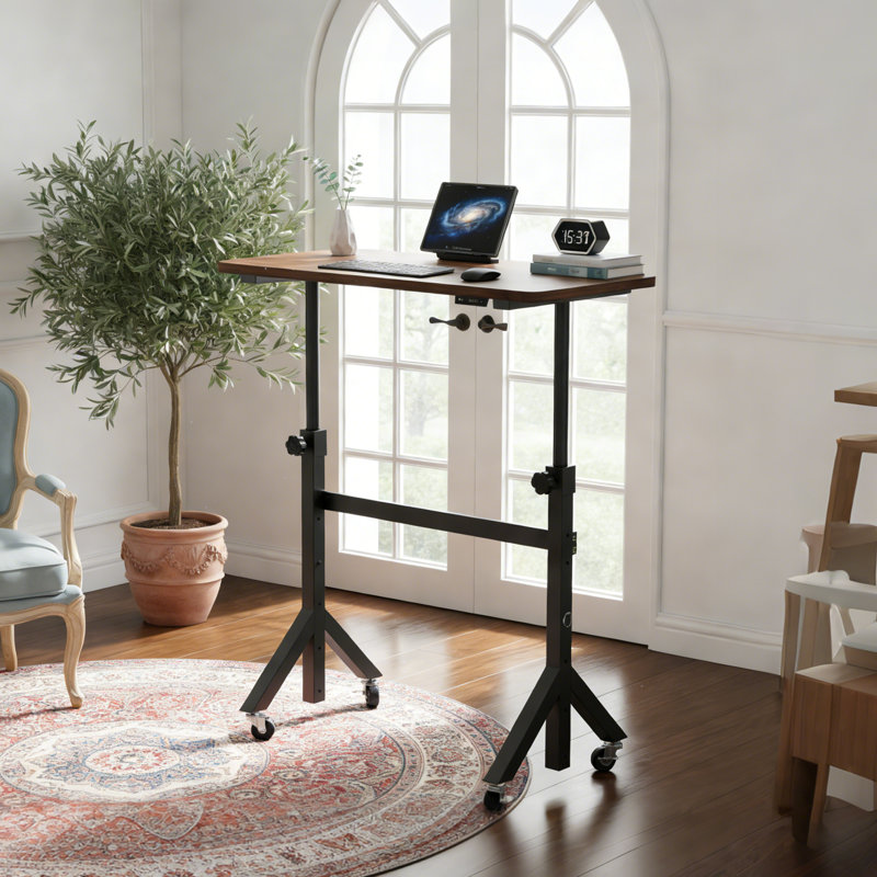 Mobile Adjustable Height Laptop Standing Desk – Portable Computer Desk With Lockable Wheels, 6 Height Settings, Triangular Leg Design, Perfect For Walking Pad