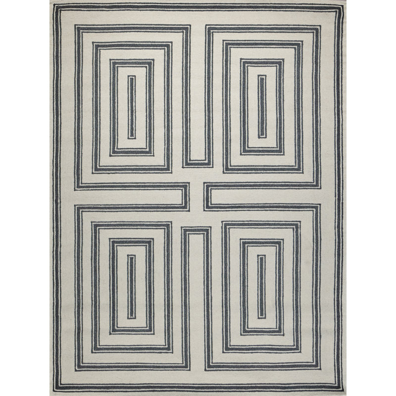Studio hand-tufted New Zealand Wool Ivory/Black Area Rug, 9'X12'