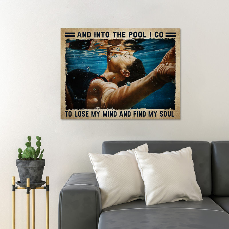 «Natation - et dans la piscine, je pars perdre mon esprit», reproduction d'art graphique sur toile tendue