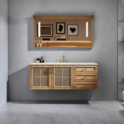 Retro-style rattan bathroom cabinet