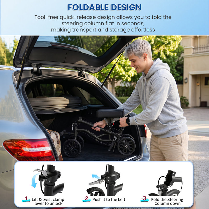 Trottinette à genoux directionnelle, déambulateur à roulettes, trottinette pliable tout terrain pour blessures au pied (alternative aux béquilles)