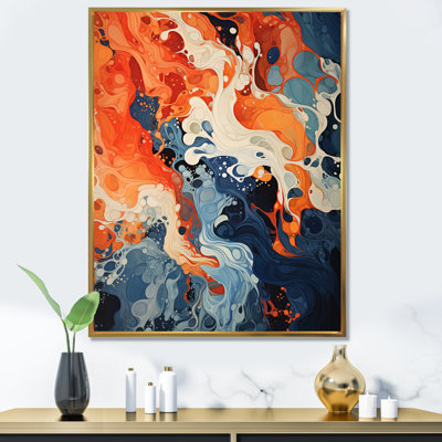 Blue And Orange Liquid Ink Waves II - Abstract Wall Art