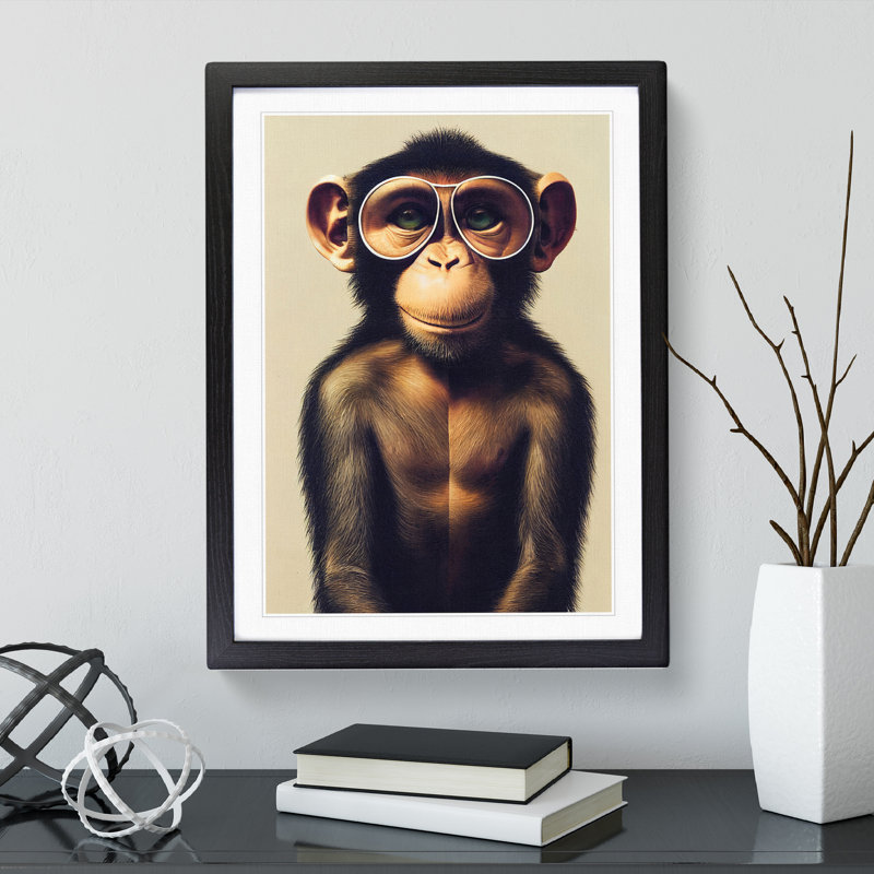 A Monkey In Glasses No.2 - Single Picture Frame Painting, 46cm H x 34cm W x 2cm D, Black Framed