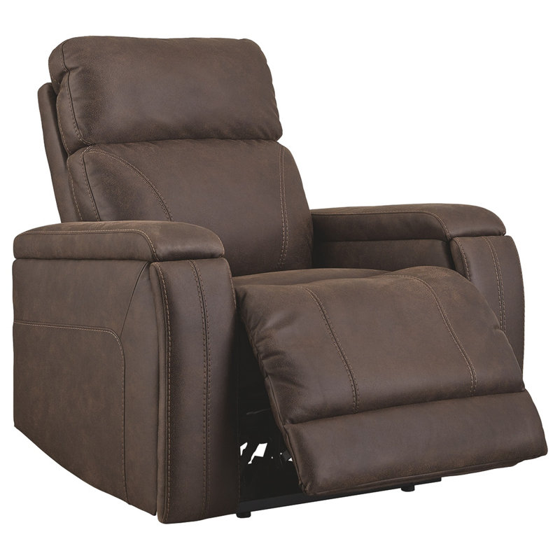 Anysha Faux Leather Power Recliner, Walnut Faux Leather