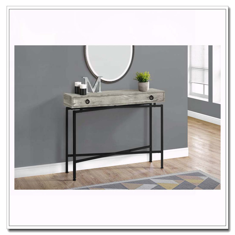 Table d'appoint, console, vestibule, étroit, canapé, tiroir de rangement, salon, chambre à coucher, stratifié gris, métal noir, contemporain, moderne