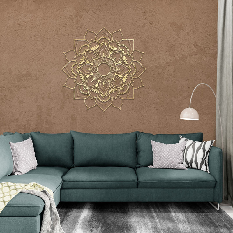 Metal Mandala Abstract Wall Hanging Decor, Creative Floral Metal Wall Art Home Decoration, Shiny Gold, 18" H x 18" W x 0.5" D