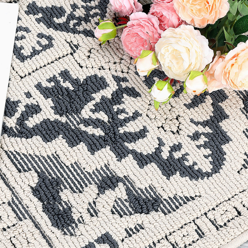 2x8 Area Rug, Vintage Textured Accent Rug, Non Slip Low Pile Washable Rug, Non-Shedding Carpet, Oriental Floral Rugs for Living Room, Bedroom Decor Door Mat for Kitchen, Bedside, Bathroom, Grey