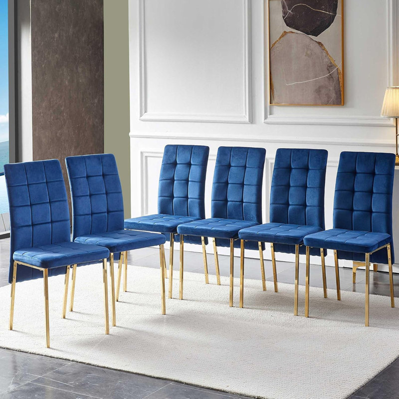 Velvet Dining Chairs Set of 6, Golden Leg, Blue
