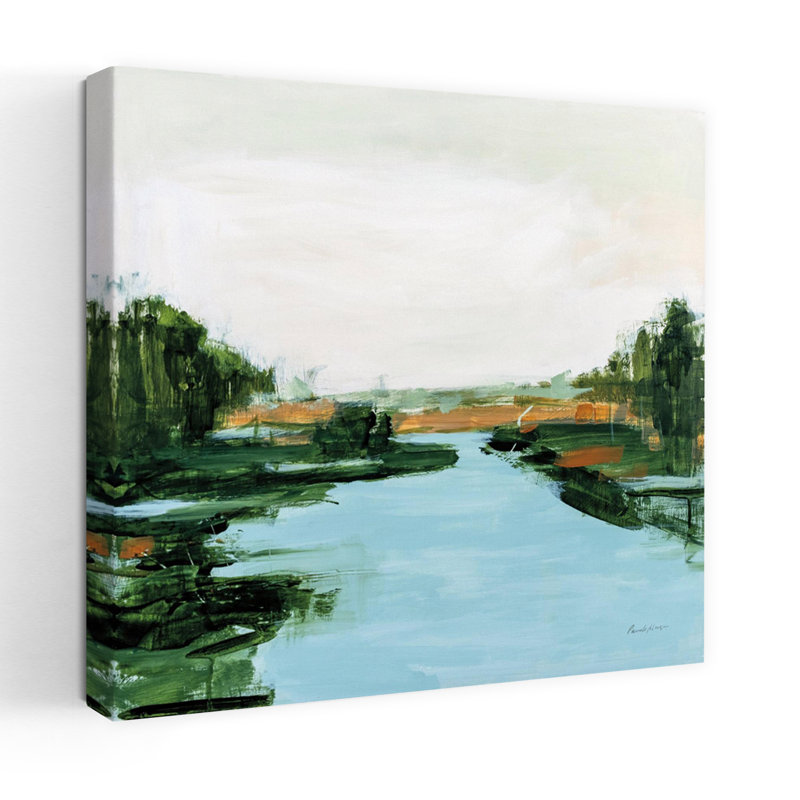 Contemporary River Flowing Through With Abstract Blue Art, 18" H x 18" W