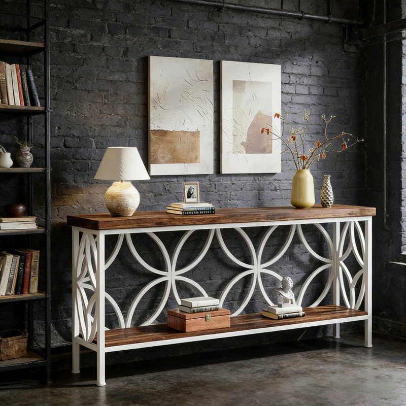 Table basse élégante, canapé de style nordique, console à 2 niveaux, Blanc, Blanc