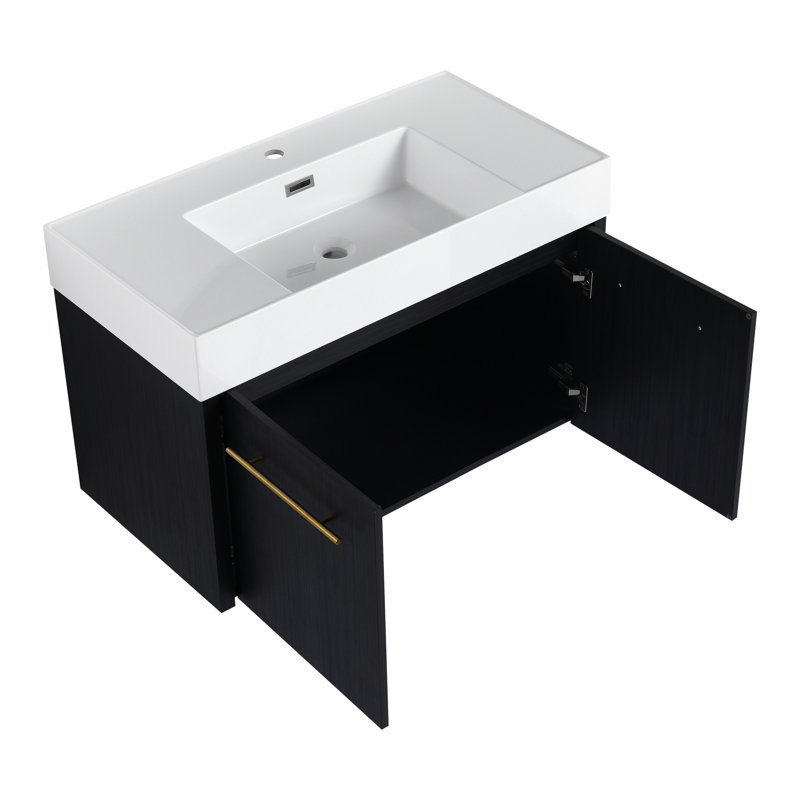 Meuble-lavabo de salle de bain avec lavabo 36 po - Châtaignier noir moderne, Armoire murale en résine, 36'