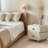 Modern Cream-Style Nightstand with Double Drawers | Solid Wood Frame + Leather Surface, Bedroom Bedside Storage Cabinet