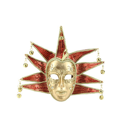 9" Gold and Red Sequins Ornate Minstrel Masquerade Mask Christmas Ornament