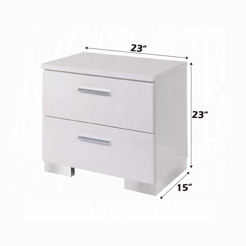 Table de chevet 2 tiroirs avec pieds chromés, blanc
