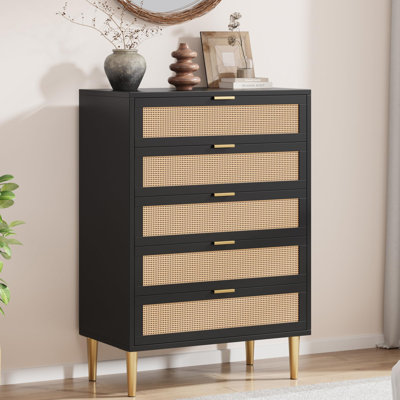 Commode 5 tiroirs en rotin, 44 po