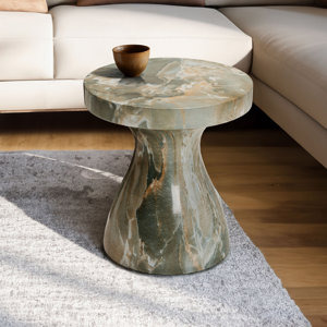 Orren Ellis Monia Marble Effect Stool with Brockway Concrete Industrial End Table for Living Room