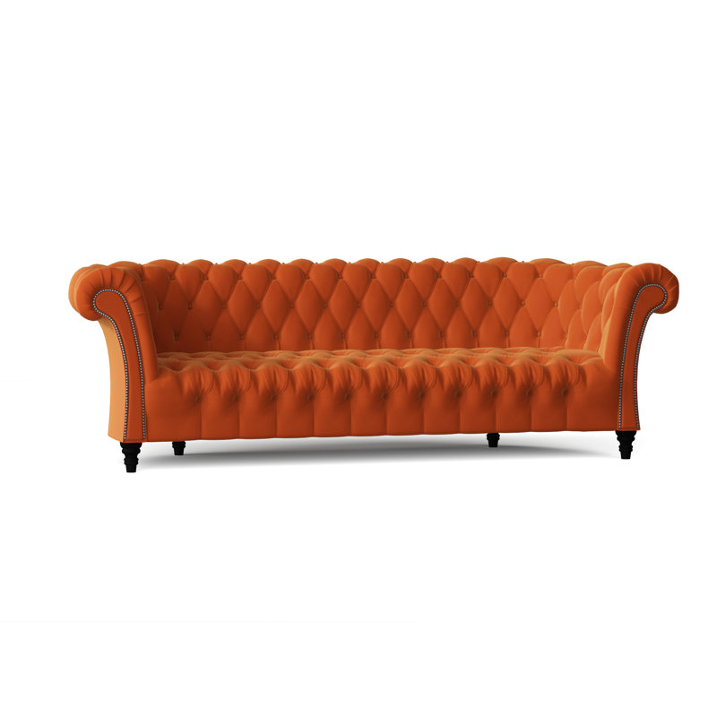 Canapé Chesterfield à accoudoirs roulés, Tissu natté safran Klein, Noir, 84 pouces
