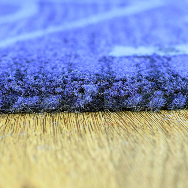 Tapis écologiques en laine touffetés à la main - rectangulaires, de couleur bleue, de conception moderne et contemporaine, tapis antidérapants faits à la main et épais pour le salon, la chambre à coucher