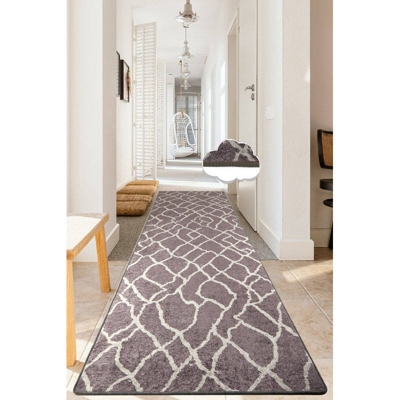 Premium Hall Carpet, 3.3 x 4.9 Feet, 100% Polyester, 0.16 Inch Pile Height | Antibacterial, Non-Slip Felt Dot Underside | Machine Washable at 86°F | Soft Grey Color, Ideal for Home Decor & Comfort