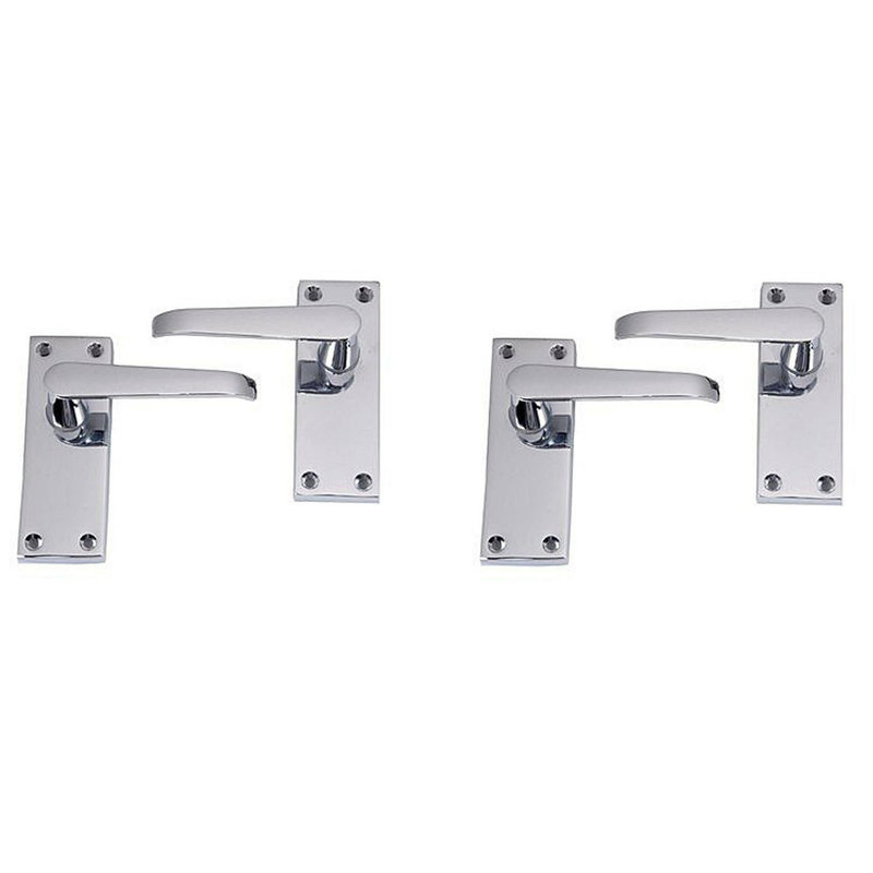  2 Pair Victorian Straight Lever Latch Handles in Polished Chrome Finish - 120mm x 40mm