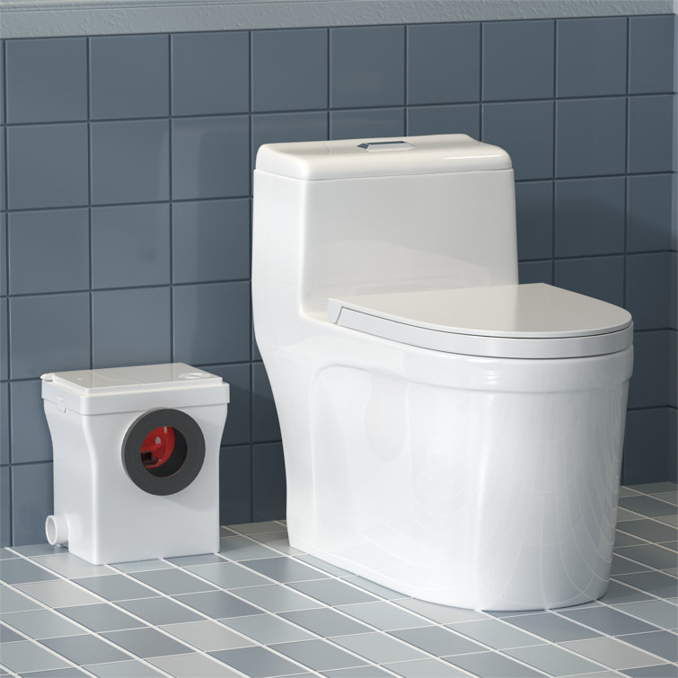 Dual-Flush Elongated Wall-Mount Toilet, Upflush Toilet System with Powerful 600W Macerator Pump, Macerating Toilet for Basement (Seat Included)