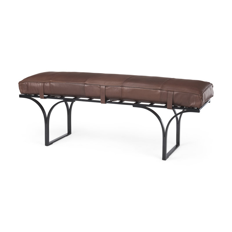 Magnolia Upholstered Bench, Cocoa Genuine Leather