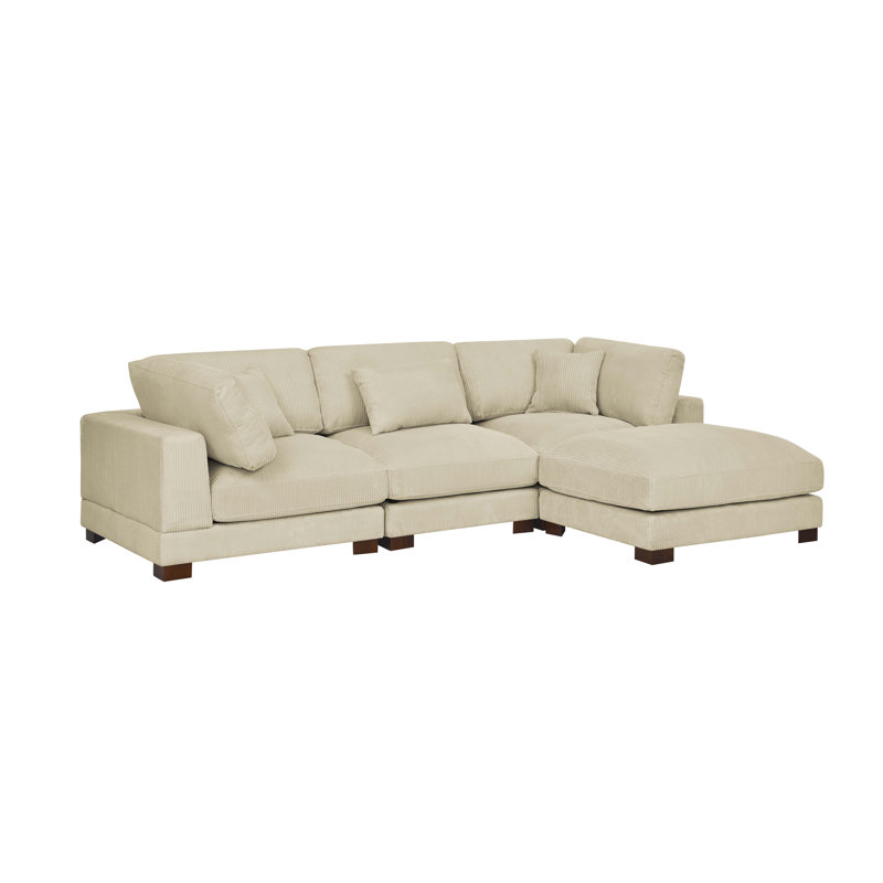 Temica 4 - Piece Upholstered Sectional, Cream Corduroy