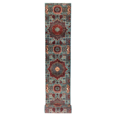 Tapis unique rouge / bleu / beige noué à la main de haute qualité