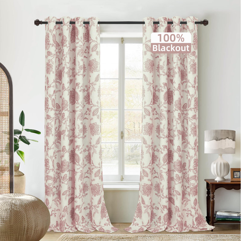 Rideaux occultant à motif cachemire Freda, L 52 po x L 90 po, Rose