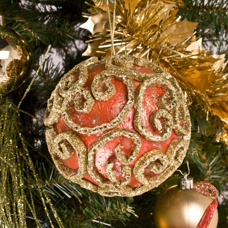 11cm Bauble, Red / Gold