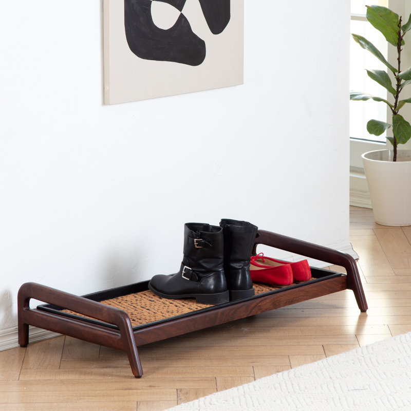 Support à bottes en bois massif de qualité supérieure avec tapis en fibre de coco naturelle - Rangement pour chaussures