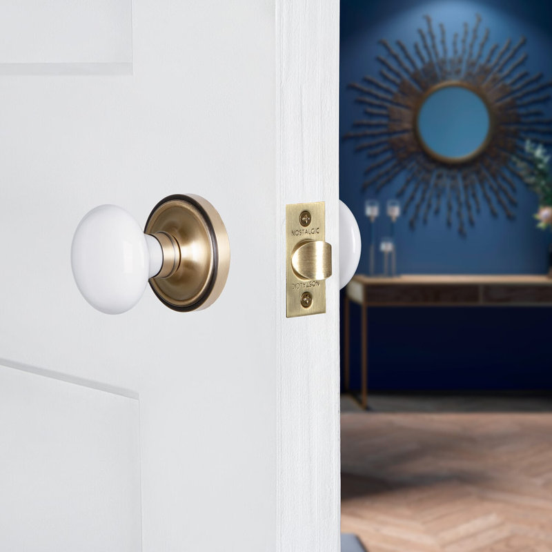Classic Rosette with White Porcelain Door Knob, Antique Brass, 2.375"