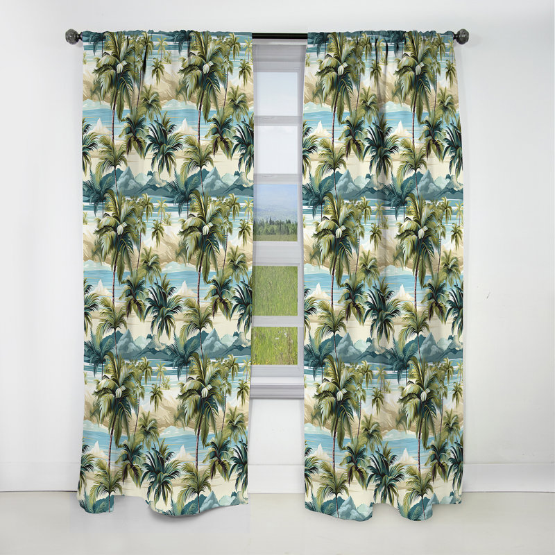 Palmier motif tropical II - Rideau floral - Rideau occultant floral - 1 panneau, L 52 po x L 120 po