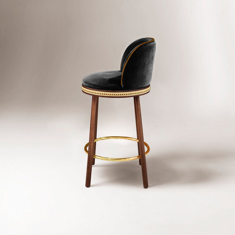 Alma Counter & Bar Stool, Polished Brass, Counter Stool (27" Seat Height), Black
