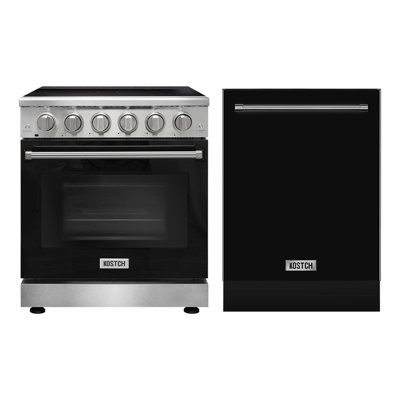 KOSTCH 30 inch Electric Range + 24 inch Built-In Dishwasher Set, with 5 Heating Elements Cooktop, 4.55 Cu. Ft. Convection Oven Capacity, 8 Wash Programs Slide In Dish Washer (Black)
