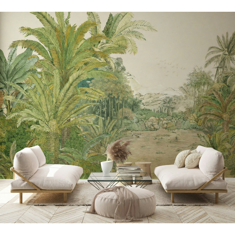 Papier peint vert palmier tropical, L 105,96 po x l 187 po