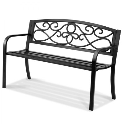 Outdoor Bench, 50 inches Metal Garden Bench for Outdoors, 550 lbs Load Capacity Bench, Outdoor Garden Park Bench with Backrest and Armrests, Patio Ben by Charlton Home
