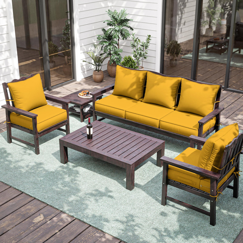 Outdoor Deep Seating Cushion Set Indoor And Outdoor Seat / Back Cushion, Available In 4 Sizes, Yellow, 24" H x 24" W
