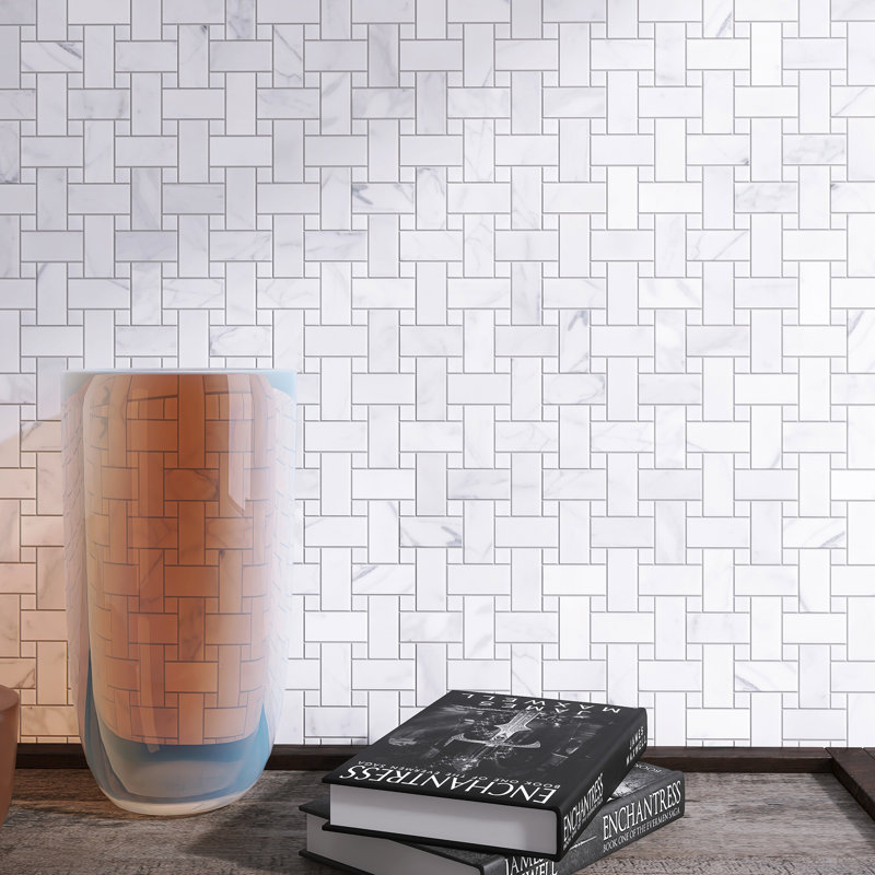 Carreau de mosaïque en marbre poli Carrara 12,01 po x 12,01 po Carrara Dot, Blanc
