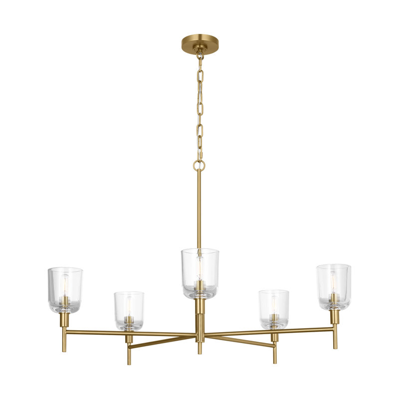 Thom Filicia Coury Light Dining Room Chandelier With Clear Shade, 5 Lights, Burnished Brass, 23.5" H x 36" W x 36" D
