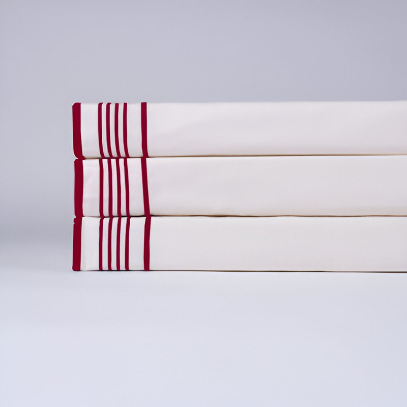 Smart Border 400TC Cotton Embroidery Cotton 4 Piece Sheet Set Fitted Sheet Fits Upto 16" Deep Pocket, Burgundy Border