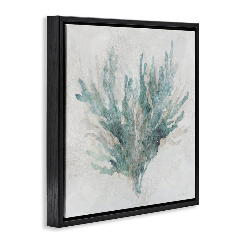 Toile flottante encadrée de branche de corail douce et douce, design par Carol Robinson, Cadre flottant noir de jais