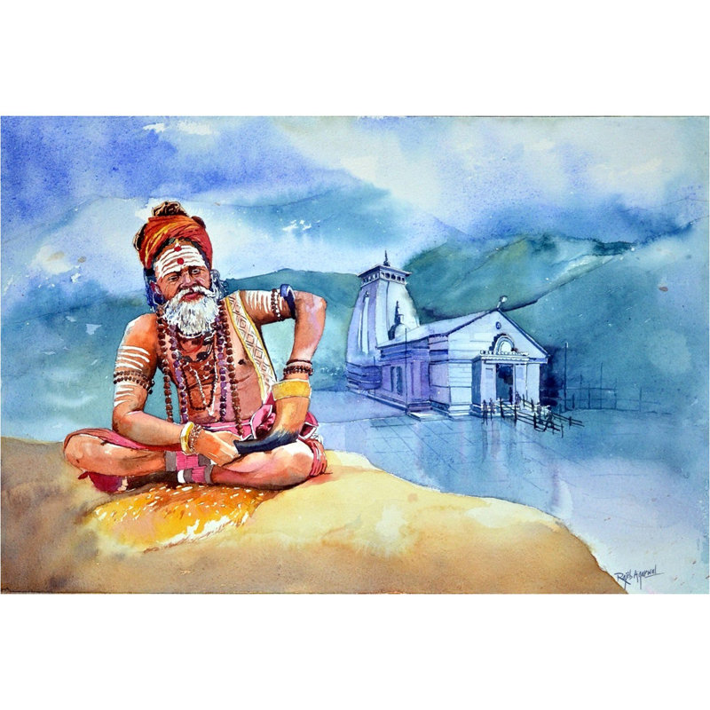 Sadhu à Kedar Nath | Aquarelle sur papier | Par Rajib Agarwal