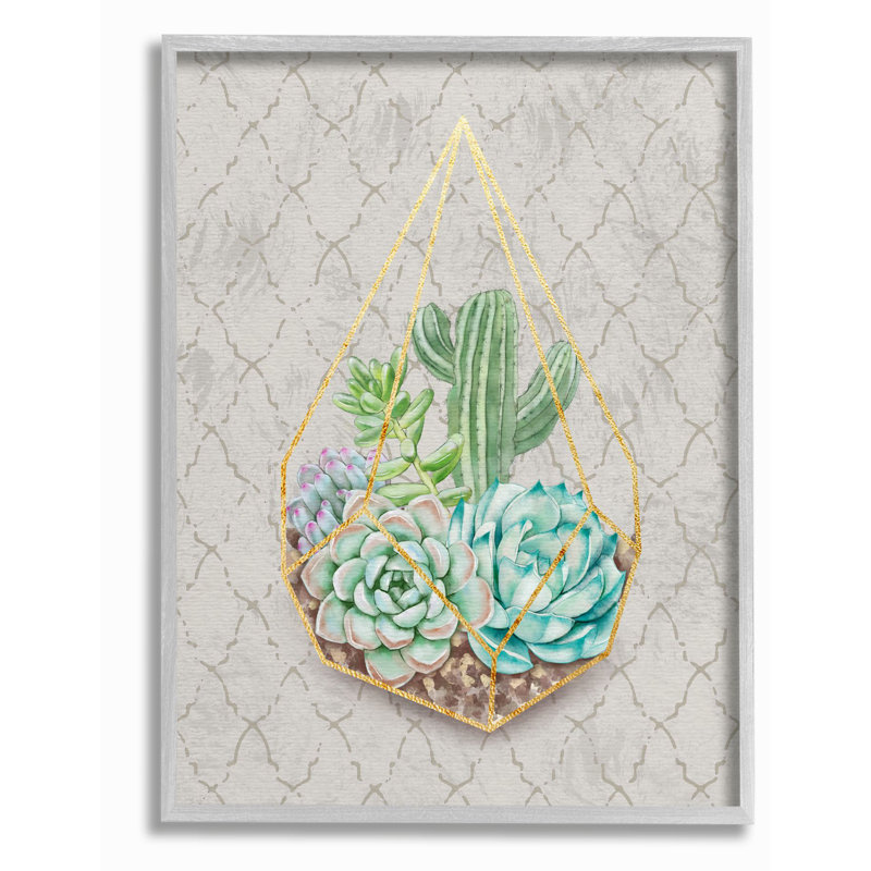 «Succulent Basket Gold Grey», impression, H 14 po x l 11 po, Estampe numérique Farmhouse