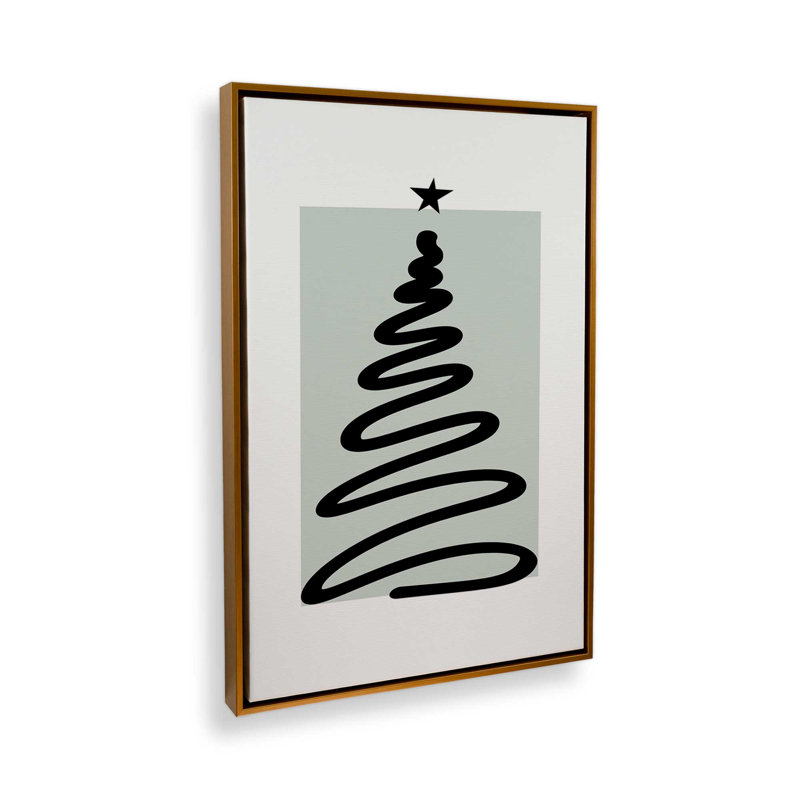 Arbre de Noël minimal, H 18,75 po x l 12,75 po, Impression encadrée sans passe-partout, Or poli