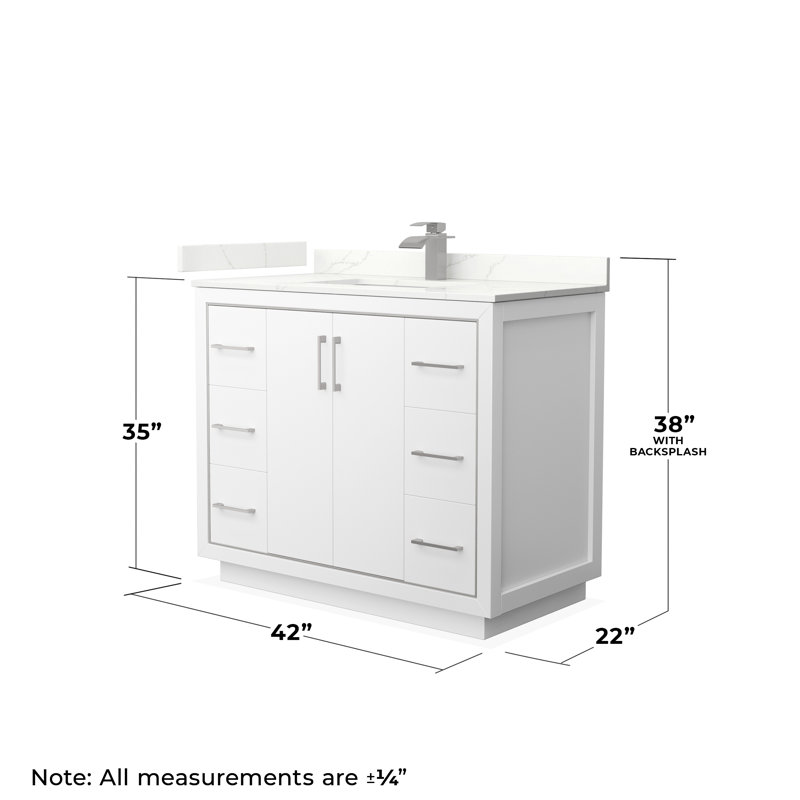 Icon 42'' W Single Vanity, White, Giotto Quartz, Brushed Nickel