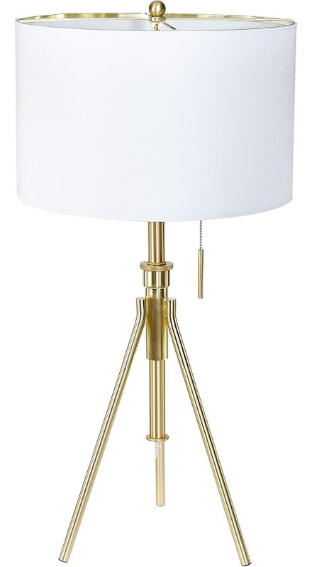 Lampe de table à trépied L 16 po x l 16 po x H 37 po avec base en métal et abat-jour en tissu 1 pièce