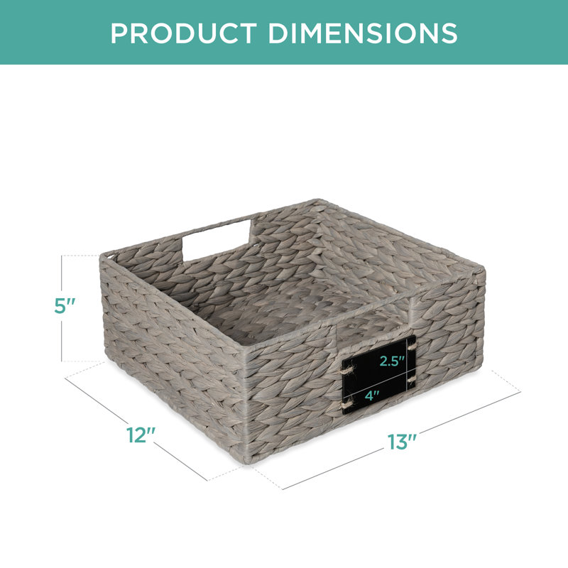 12" W Woven Water Hyacinth Storage Baskets, Gray