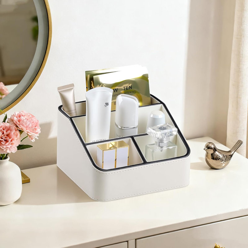 PU Leather Small Desk Organizer with 4 Compartments