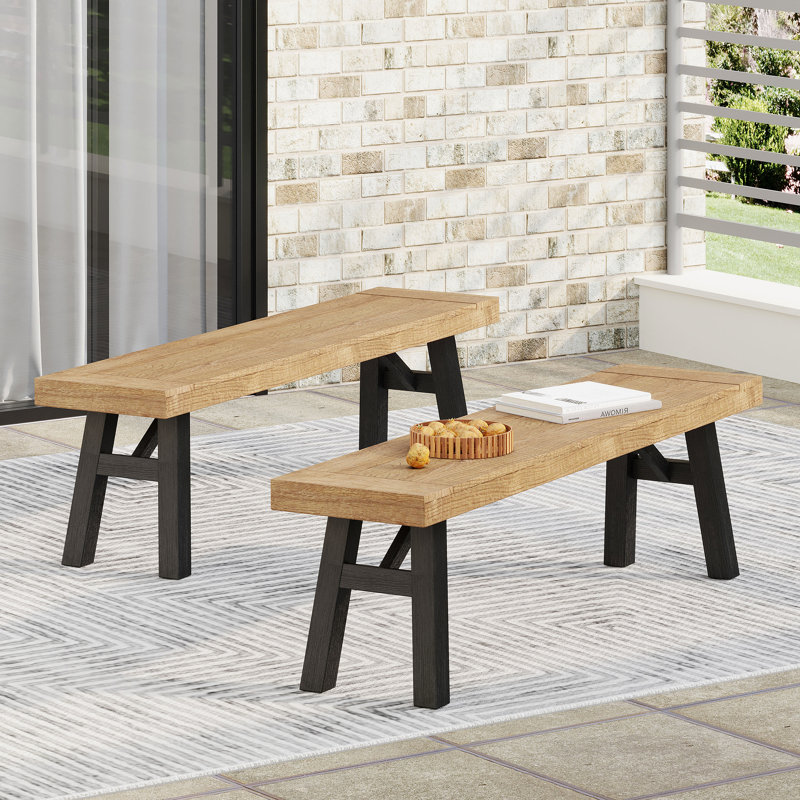 Banc d'extérieur avec panneau à lattes et cadre en bois d'acacia (ensemble de 2)